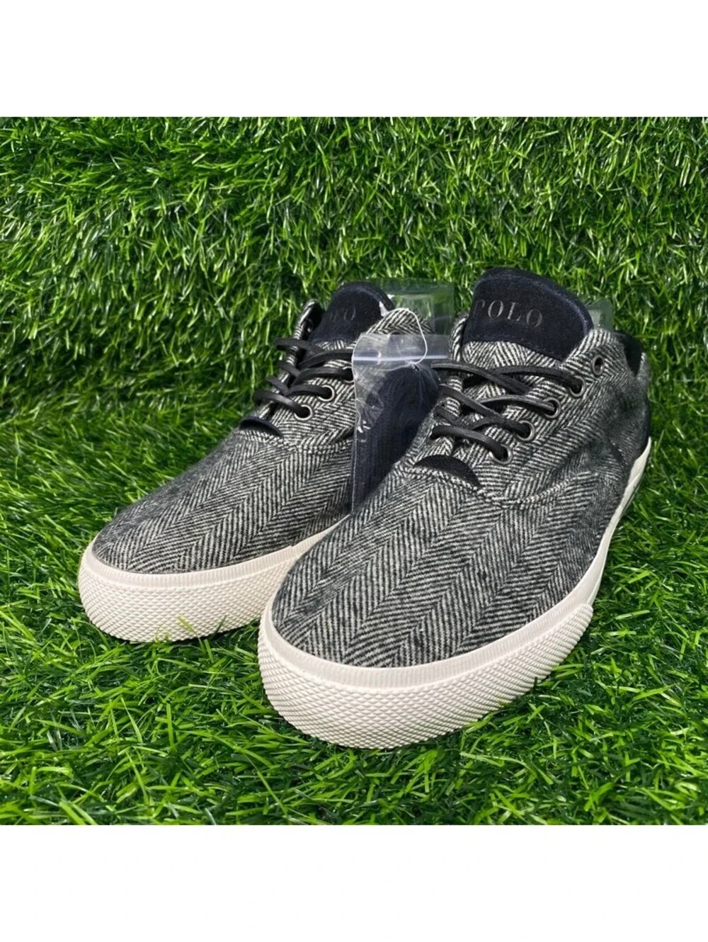 NEW Polo Ralph Lauren Vaughn Men's 9.5D Herringbone Pattern Wool Suede Sneakers